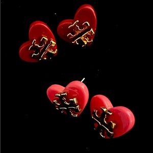 Tory Burch -2pair red and pink heart stud earrings.